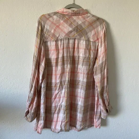 Catherines Womens Blouse Button Up Plaid Size 0X Long Sleeves Pink Casual Top - Picture 8 of 11